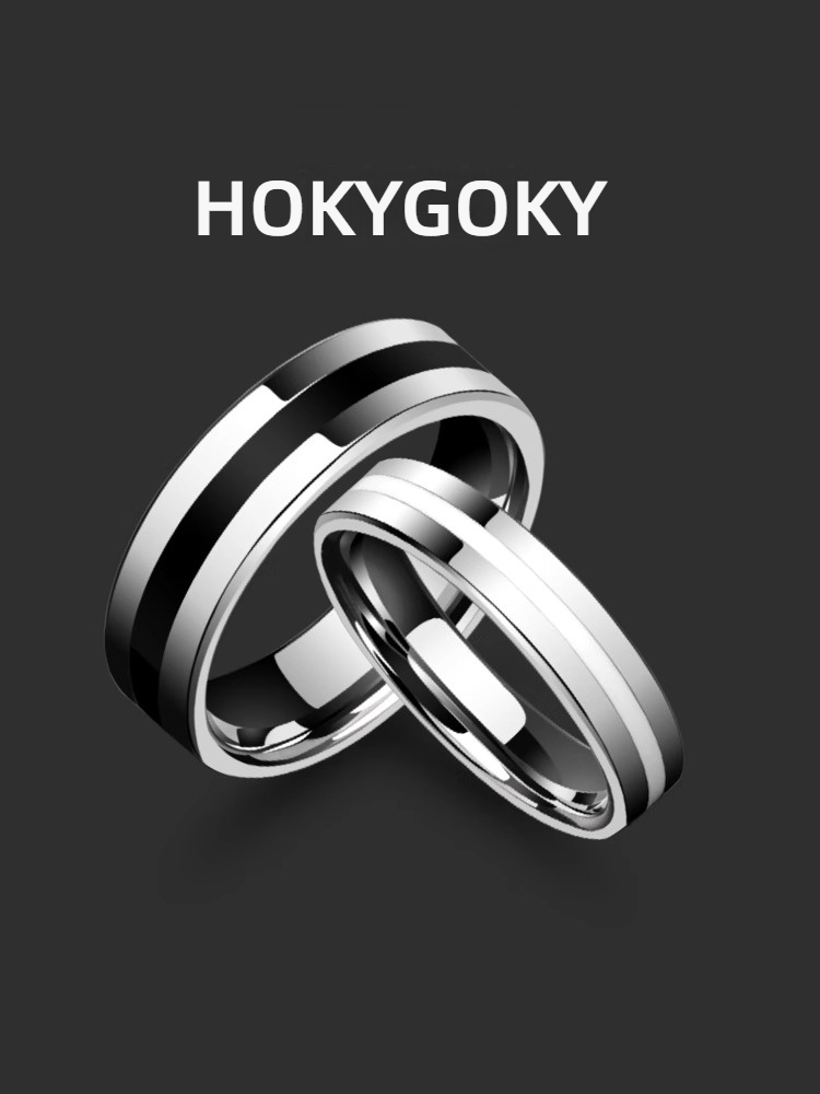 Black and White Couple Rings, Fashionable and High-End Pinky Rings, Tungsten Steel Rings, Affectionate Series Couple Rings, Tungsten Gold Black and White Stripes Design, Symbolizing Single-Mindedness, Support Inner Wall Engraving Customization
