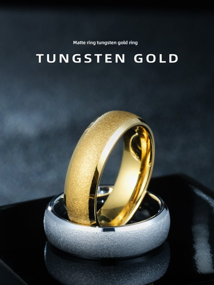 6mm Men's Plain Ring Tungsten Gold Ancient Gold High-Grade Silver Frosted Tungsten Steel Ring Pinky Ring 857 Tungsten Gold Frosted Plain Ring Men's Personalized Custom Wear-Resistant Skin-Friendly Fashion Ring