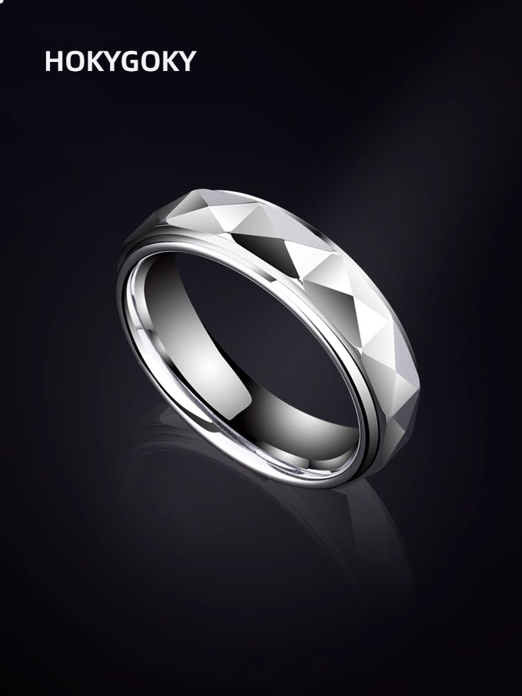 Unisex Silver Tungsten High-End Couple Rings Couple Rings Closed Men's Pinky Rings Dazzle Rings 857 Tungsten Simple Facet Design Wear-Resistant and Scratch-Resistant Free Engraving 4.5/6mm Multiple Sizes Suitable or Different Wearing Meanings