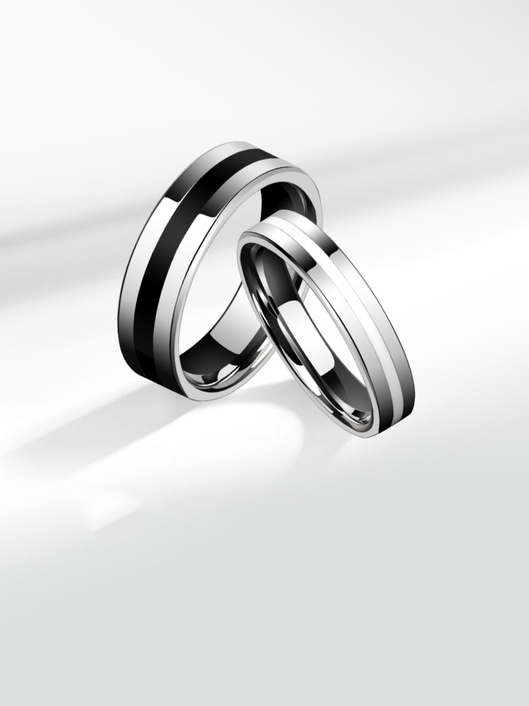 Black and White Couple Rings, Fashionable and High-End Pinky Rings, Tungsten Steel Rings, Affectionate Series Couple Rings, Tungsten Gold Black and White Stripes Design, Symbolizing Single-Mindedness, Support Inner Wall Engraving Customization