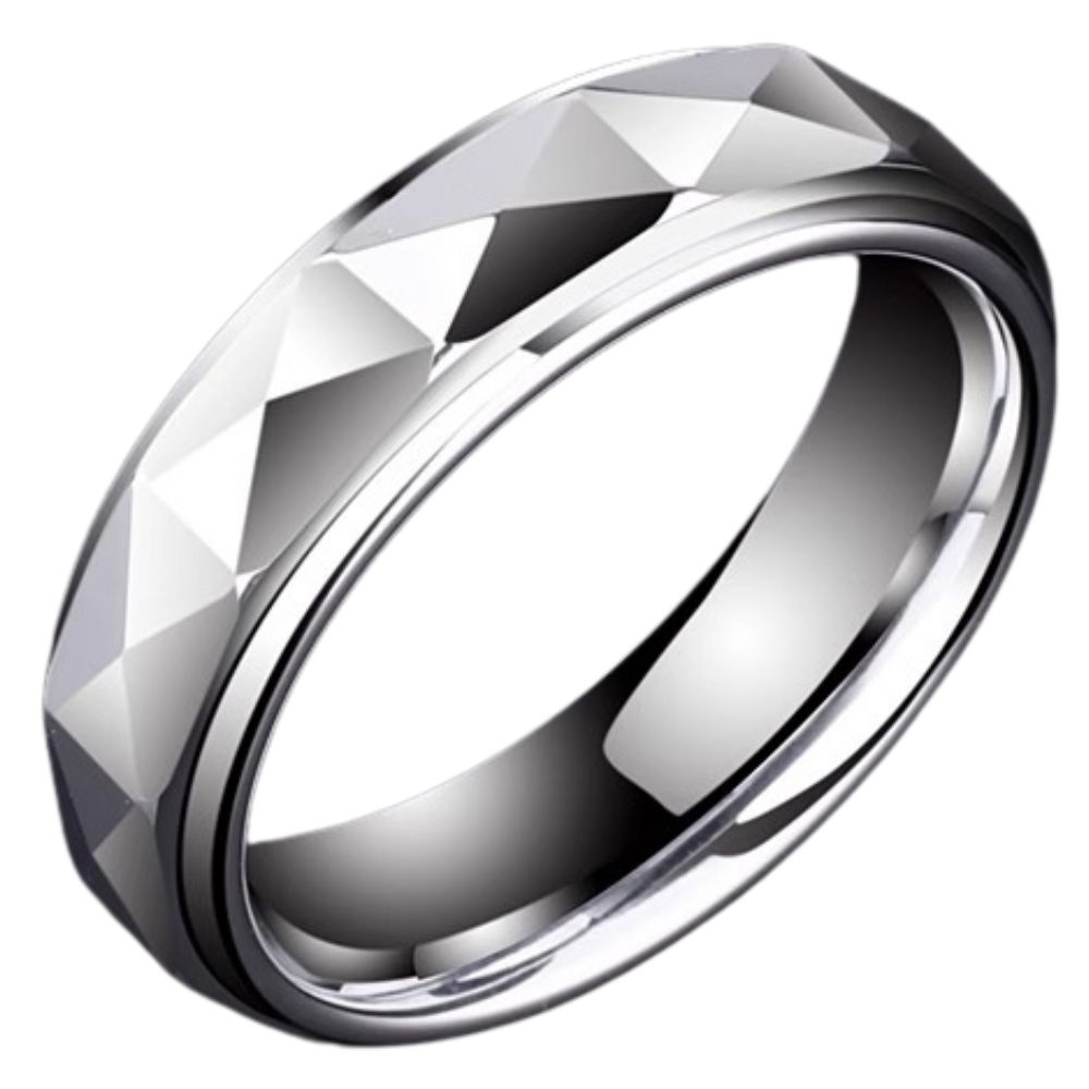 Unisex Silver Tungsten High-End Couple Rings Couple Rings Closed Men's Pinky Rings Dazzle Rings 857 Tungsten Simple Facet Design Wear-Resistant and Scratch-Resistant Free Engraving 4.5/6mm Multiple Sizes Suitable or Different Wearing Meanings