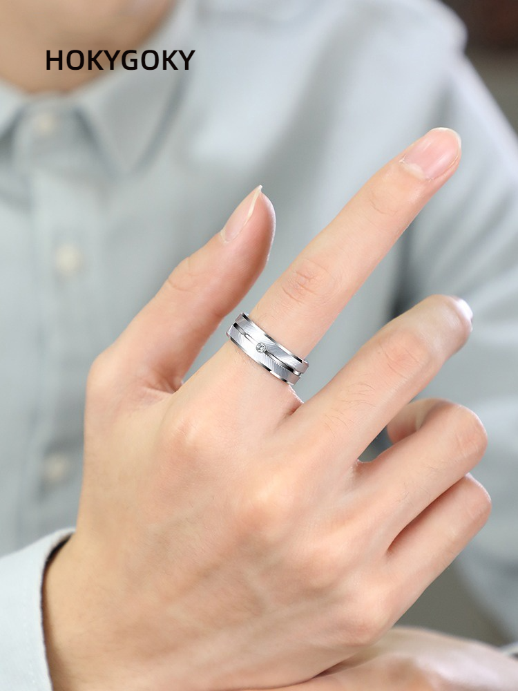 7mm Unisex Platinum-Plated Ring Trendy Tungsten Gold Single Moissanite Versatile Silver Ring Angel Ring 857 Tungsten Gold Inlaid Moissanite Feather Texture Eight Hearts and Eight Arrows Cut Wear-Resistant Non-Fading Light Luxury Men's Ring