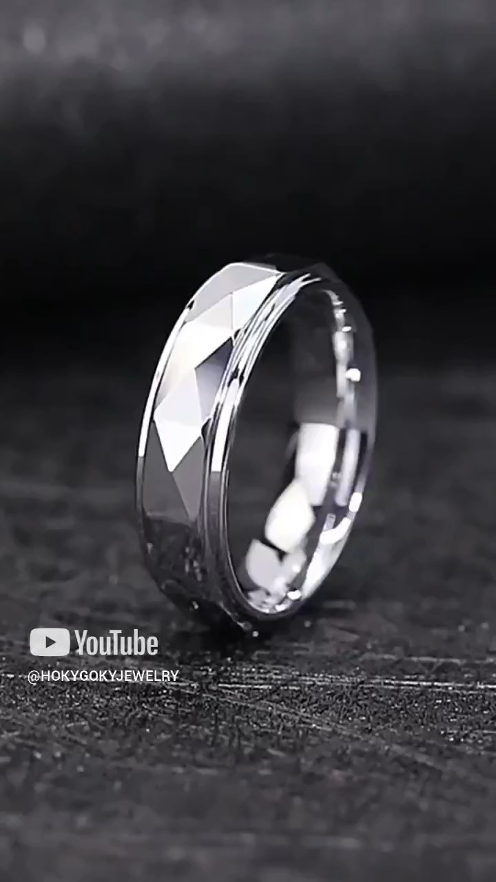 Unisex Silver Tungsten High-End Couple Rings Couple Rings Closed Men's Pinky Rings Dazzle Rings 857 Tungsten Simple Facet Design Wear-Resistant and Scratch-Resistant Free Engraving 4.5/6mm Multiple Sizes Suitable or Different Wearing Meanings