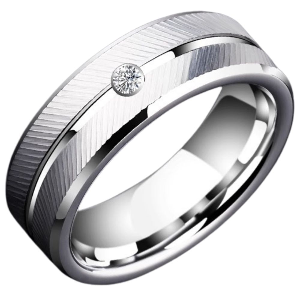 7mm Unisex Platinum-Plated Ring Trendy Tungsten Gold Single Moissanite Versatile Silver Ring Angel Ring 857 Tungsten Gold Inlaid Moissanite Feather Texture Eight Hearts and Eight Arrows Cut Wear-Resistant Non-Fading Light Luxury Men's Ring