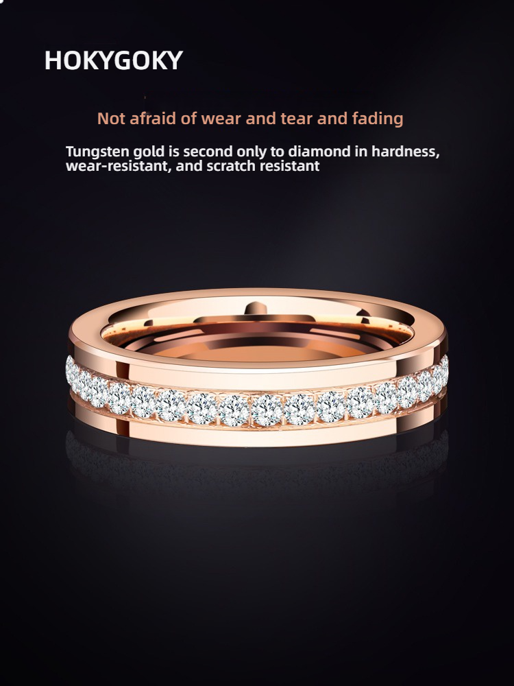 5mm Men's Trendy High-End Tungsten Gold Female Rose Gold Zircon Diamond Ring Couple Ring Silver Ring Galaxy Ring Unisex Full Diamond 857 Tungsten Gold Ring Wear-Resistant and Shining Free Engraving Customization