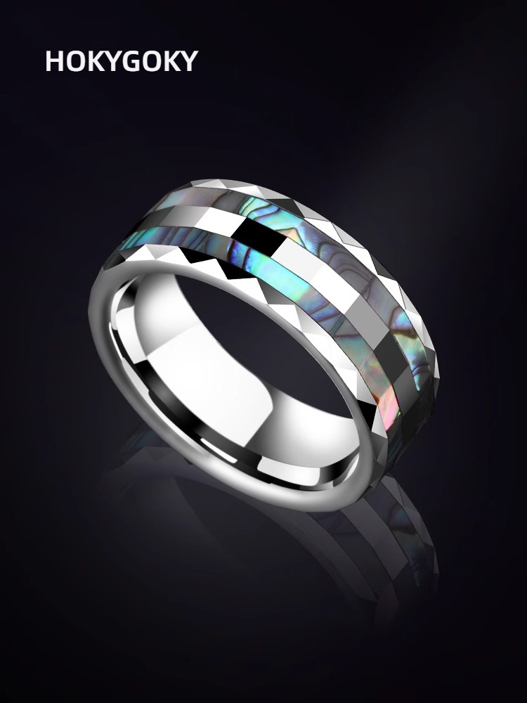 Men's Ring Trend Personality High-End Tungsten Gold Couple Shell Ring Niche Single Index Finger Ring Double Shell Ring 857 Tungsten Gold Deep Sea Color Shell Inlay Wear-Resistant Niche Design Men's Ring