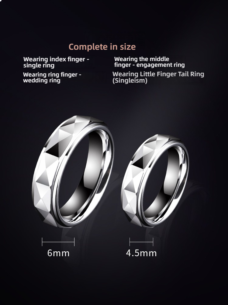 Unisex Silver Tungsten High-End Couple Rings Couple Rings Closed Men's Pinky Rings Dazzle Rings 857 Tungsten Simple Facet Design Wear-Resistant and Scratch-Resistant Free Engraving 4.5/6mm Multiple Sizes Suitable or Different Wearing Meanings