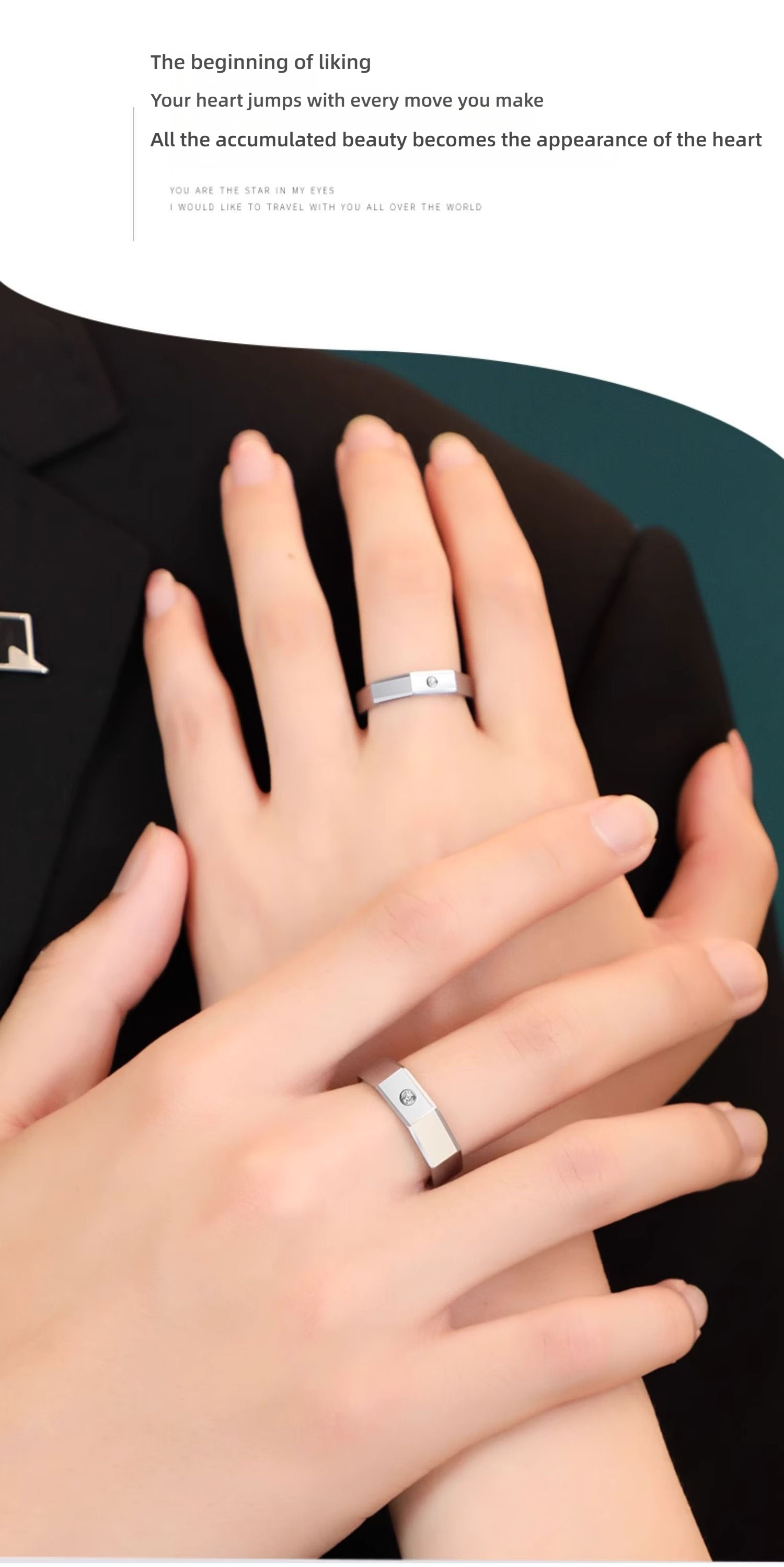 Couple Rings for Men 857 Tungsten Gold Moissanite Embellished Couple Rings for Women Niche Geometric Design Diamond Rings Fashion Wedding Rings Black Gold Rings Eternal Love