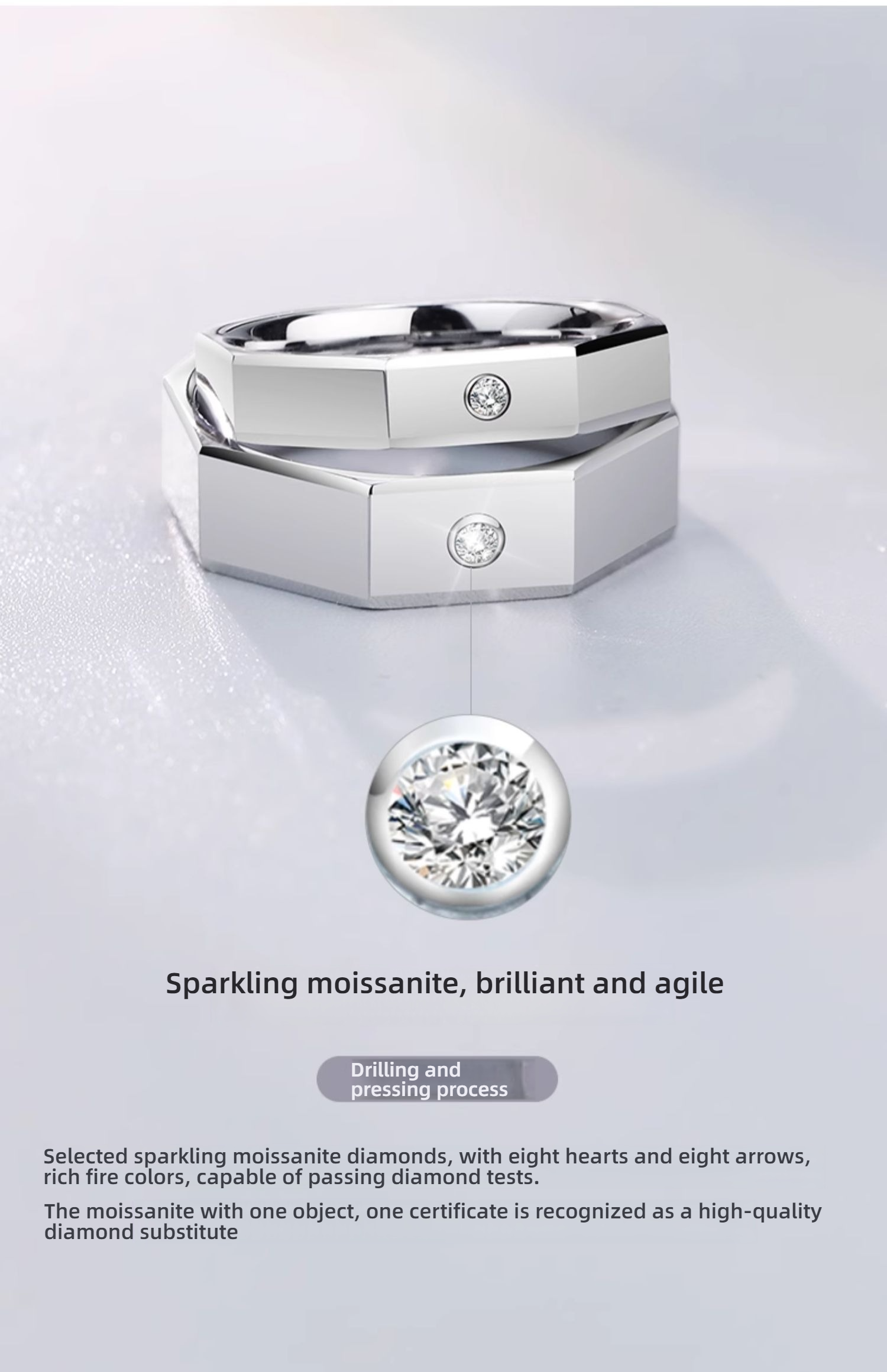 Couple Rings for Men 857 Tungsten Gold Moissanite Embellished Couple Rings for Women Niche Geometric Design Diamond Rings Fashion Wedding Rings Black Gold Rings Eternal Love