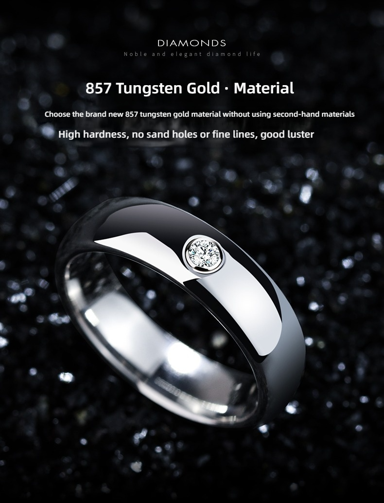 Men's 857 Tungsten Gold Moissanite Ring Trend Tungsten Gold Diamond Ring Women's Wedding Ring Couple Ring Silver Simple Rose Gold Single Simple Luxury