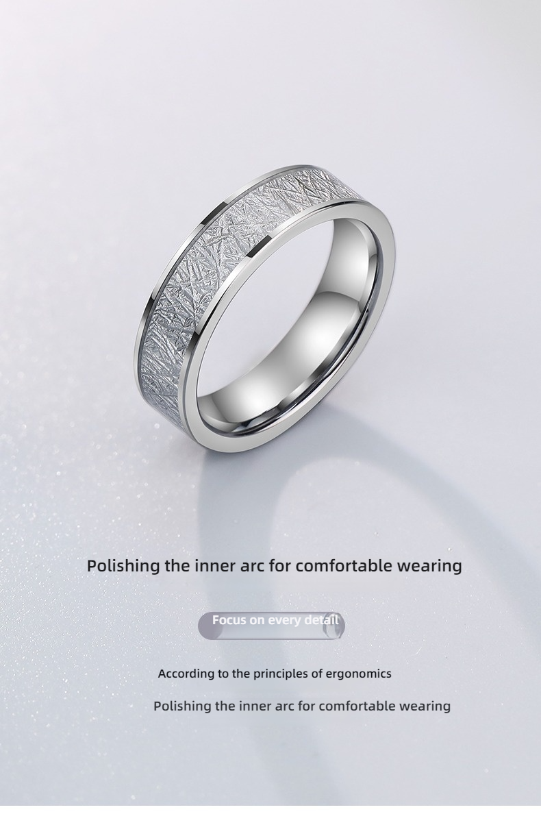Men's 857 Tungsten Ring Rime Pattern Niche Design Couple Ring Female Trendy Tungsten Steel Ring High-end Men's Ring Romantic
