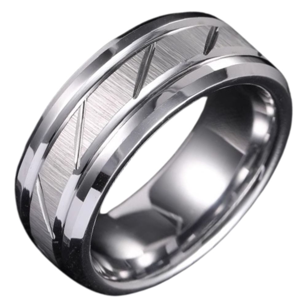 8mm Men's Tungsten Gold High-Grade Silver Personality Ring Female Simple Index Finger Single Jewelry Tungsten Gold Men's Ring Galaxy Sandblasted Smooth Design 857 Tungsten Gold Wear-Resistant Comfortable Inner Arc Support Engraving