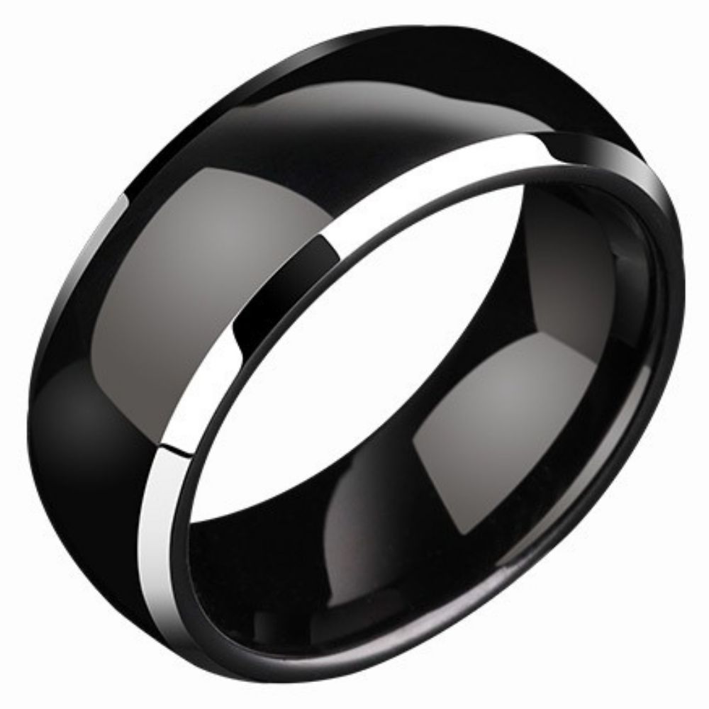 Tungsten Gold Ring Simple Men's High-end Singles' Pinky Ring Engraved Plain Ring Wide Ring with Aperture Black and Silver Wear-resistant and Scratch-resistant Comfortable To Wear