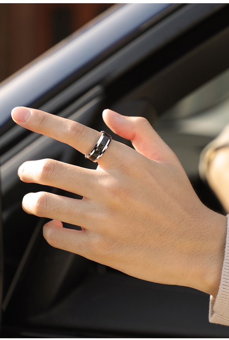 Men's Black Tungsten Ring Punk Single Index Finger Ring Design Trendy Personality Ring High Hardness Wear-resistant Fashion Mature