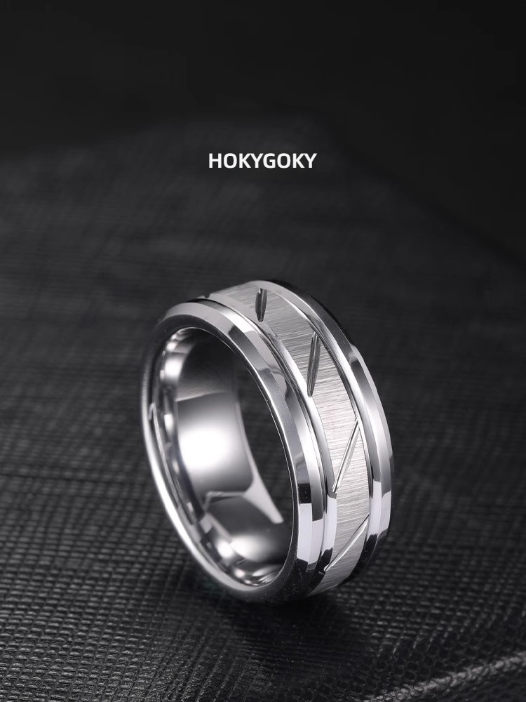 8mm Men's Tungsten Gold High-Grade Silver Personality Ring Female Simple Index Finger Single Jewelry Tungsten Gold Men's Ring Galaxy Sandblasted Smooth Design 857 Tungsten Gold Wear-Resistant Comfortable Inner Arc Support Engraving