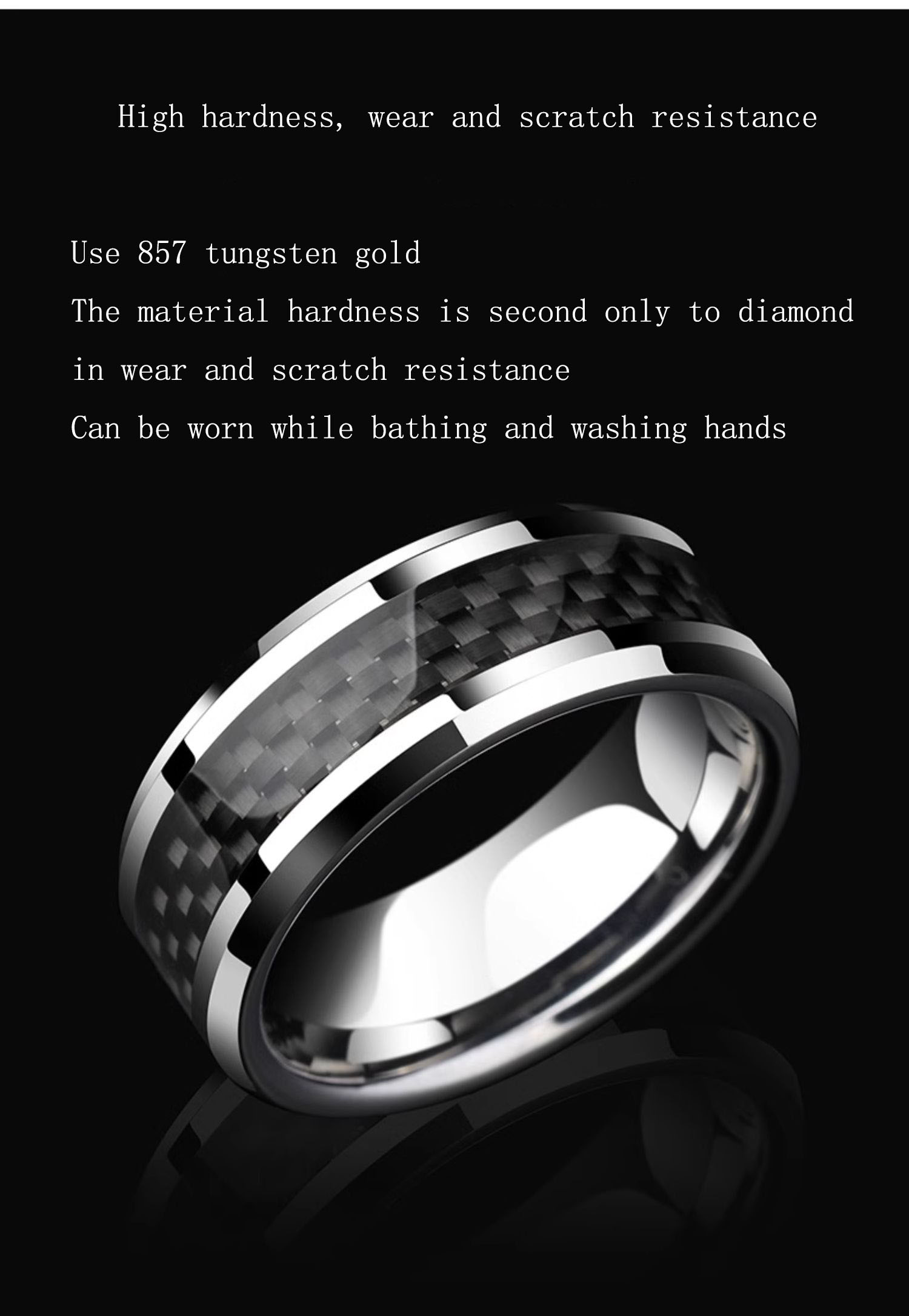 Men's Black Tungsten Ring Punk Single Index Finger Ring Design Trendy Personality Ring High Hardness Wear-resistant Fashion Mature