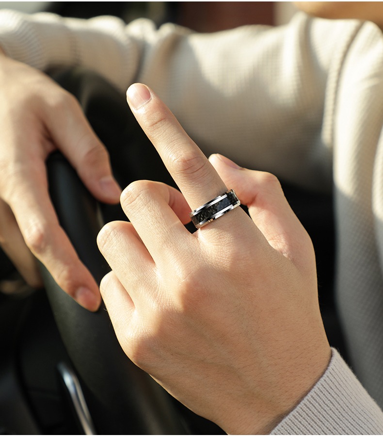 Men's Black Tungsten Ring Punk Single Index Finger Ring Design Trendy Personality Ring High Hardness Wear-resistant Fashion Mature