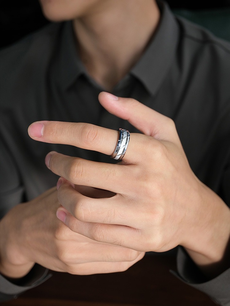 8mm Men's Tungsten Gold High-Grade Silver Personality Ring Female Simple Index Finger Single Jewelry Tungsten Gold Men's Ring Galaxy Sandblasted Smooth Design 857 Tungsten Gold Wear-Resistant Comfortable Inner Arc Support Engraving