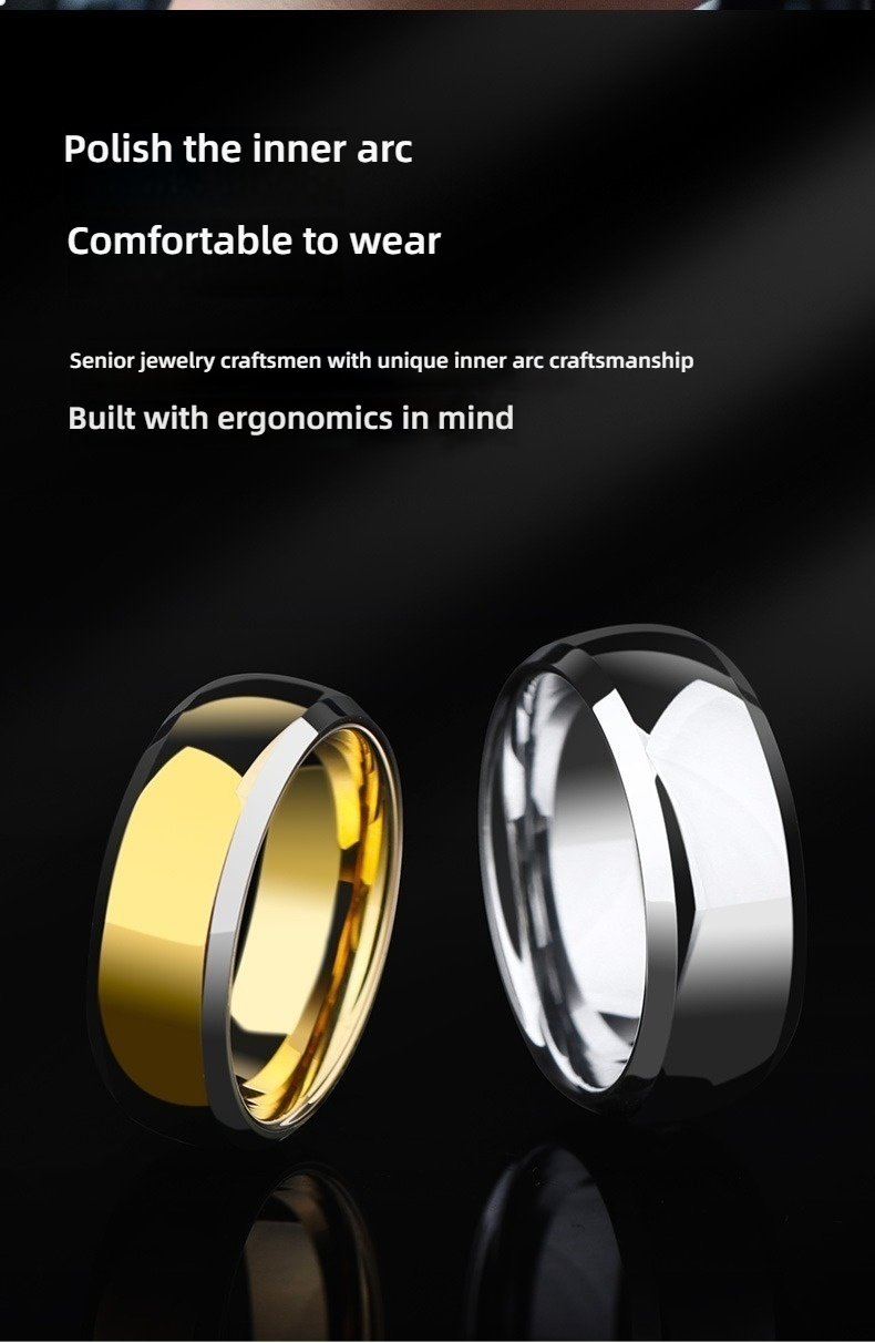 Tungsten Gold Ring Simple Men's High-end Singles' Pinky Ring Engraved Plain Ring Wide Ring with Aperture Black and Silver Wear-resistant and Scratch-resistant Comfortable To Wear