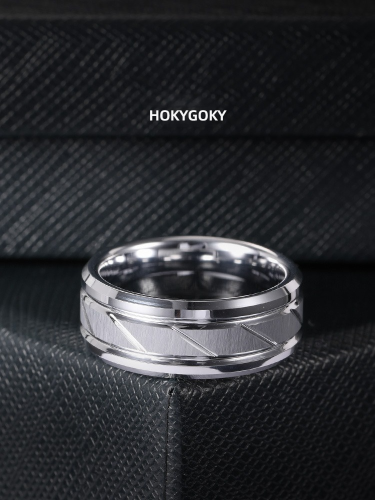 8mm Men's Tungsten Gold High-Grade Silver Personality Ring Female Simple Index Finger Single Jewelry Tungsten Gold Men's Ring Galaxy Sandblasted Smooth Design 857 Tungsten Gold Wear-Resistant Comfortable Inner Arc Support Engraving
