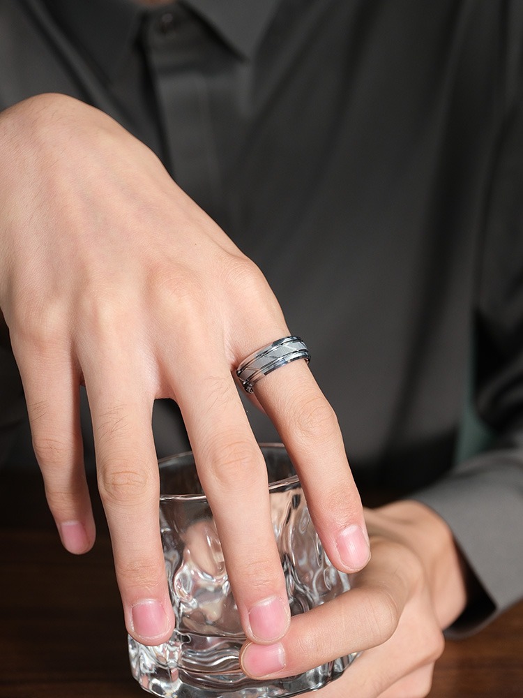 8mm Men's Tungsten Gold High-Grade Silver Personality Ring Female Simple Index Finger Single Jewelry Tungsten Gold Men's Ring Galaxy Sandblasted Smooth Design 857 Tungsten Gold Wear-Resistant Comfortable Inner Arc Support Engraving