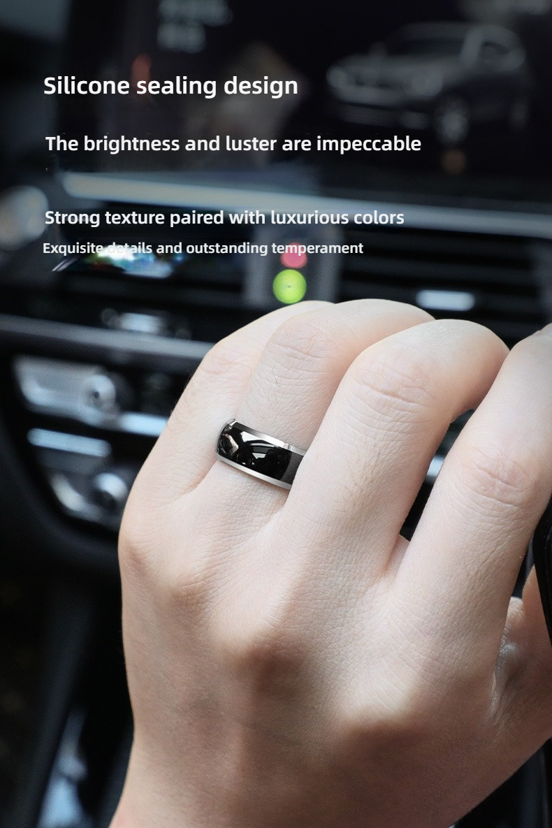 Tungsten Gold Ring Simple Men's High-end Singles' Pinky Ring Engraved Plain Ring Wide Ring with Aperture Black and Silver Wear-resistant and Scratch-resistant Comfortable To Wear