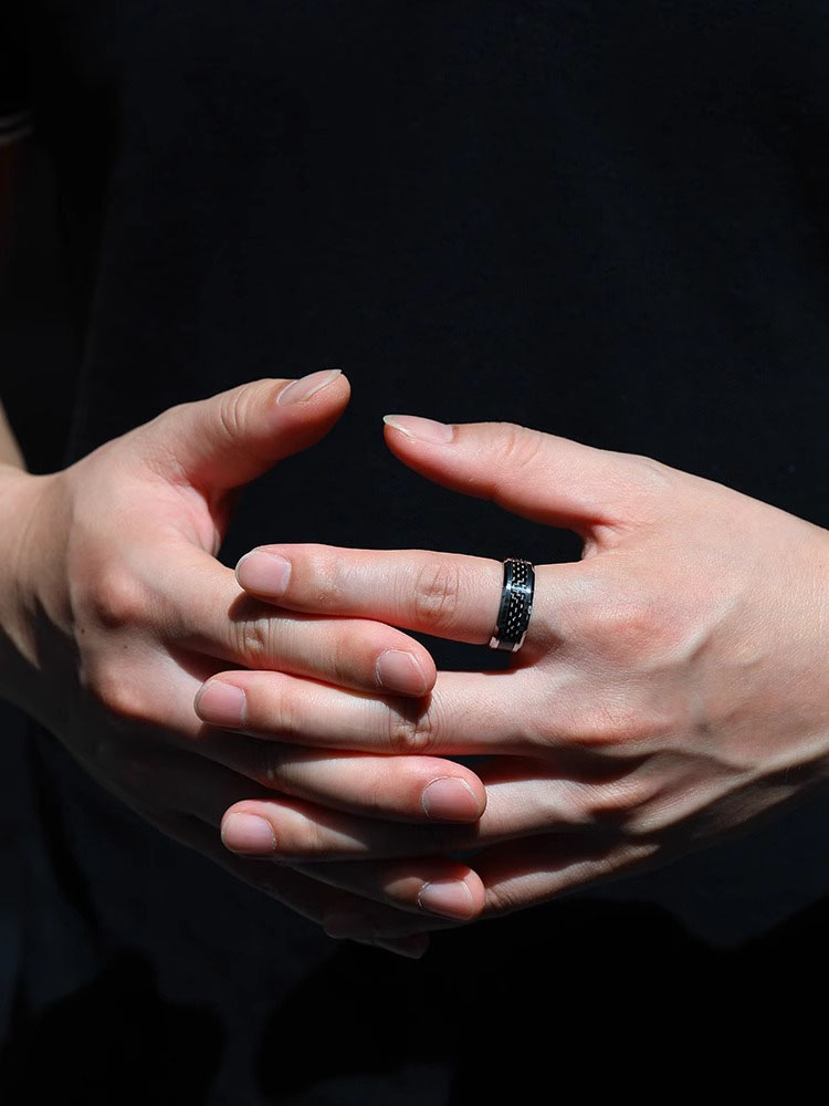 Men's Black Tungsten Ring Punk Single Index Finger Ring Design Trendy Personality Ring High Hardness Wear-resistant Fashion Mature