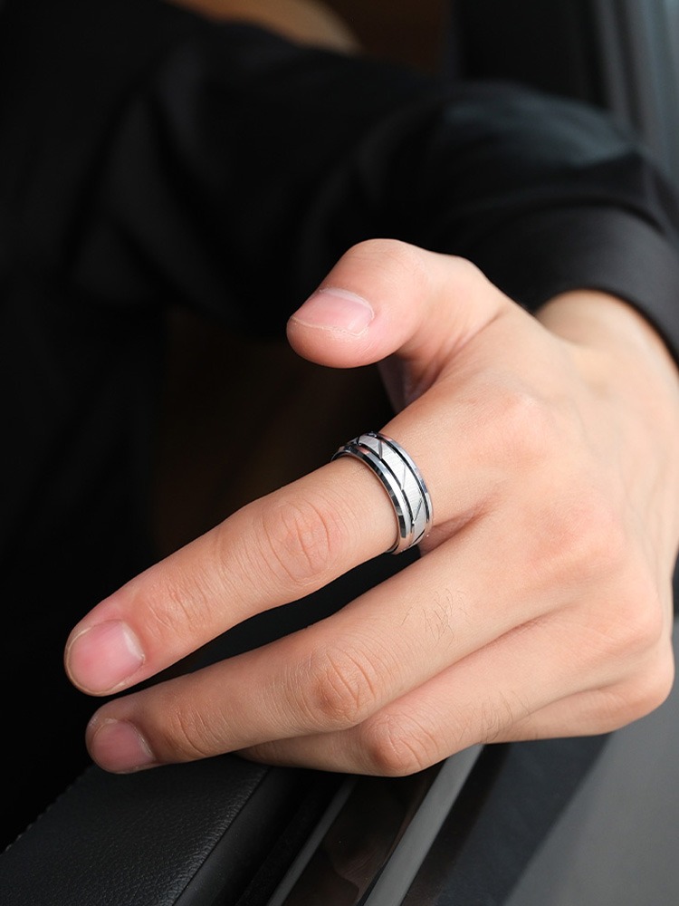 8mm Men's Tungsten Gold High-Grade Silver Personality Ring Female Simple Index Finger Single Jewelry Tungsten Gold Men's Ring Galaxy Sandblasted Smooth Design 857 Tungsten Gold Wear-Resistant Comfortable Inner Arc Support Engraving