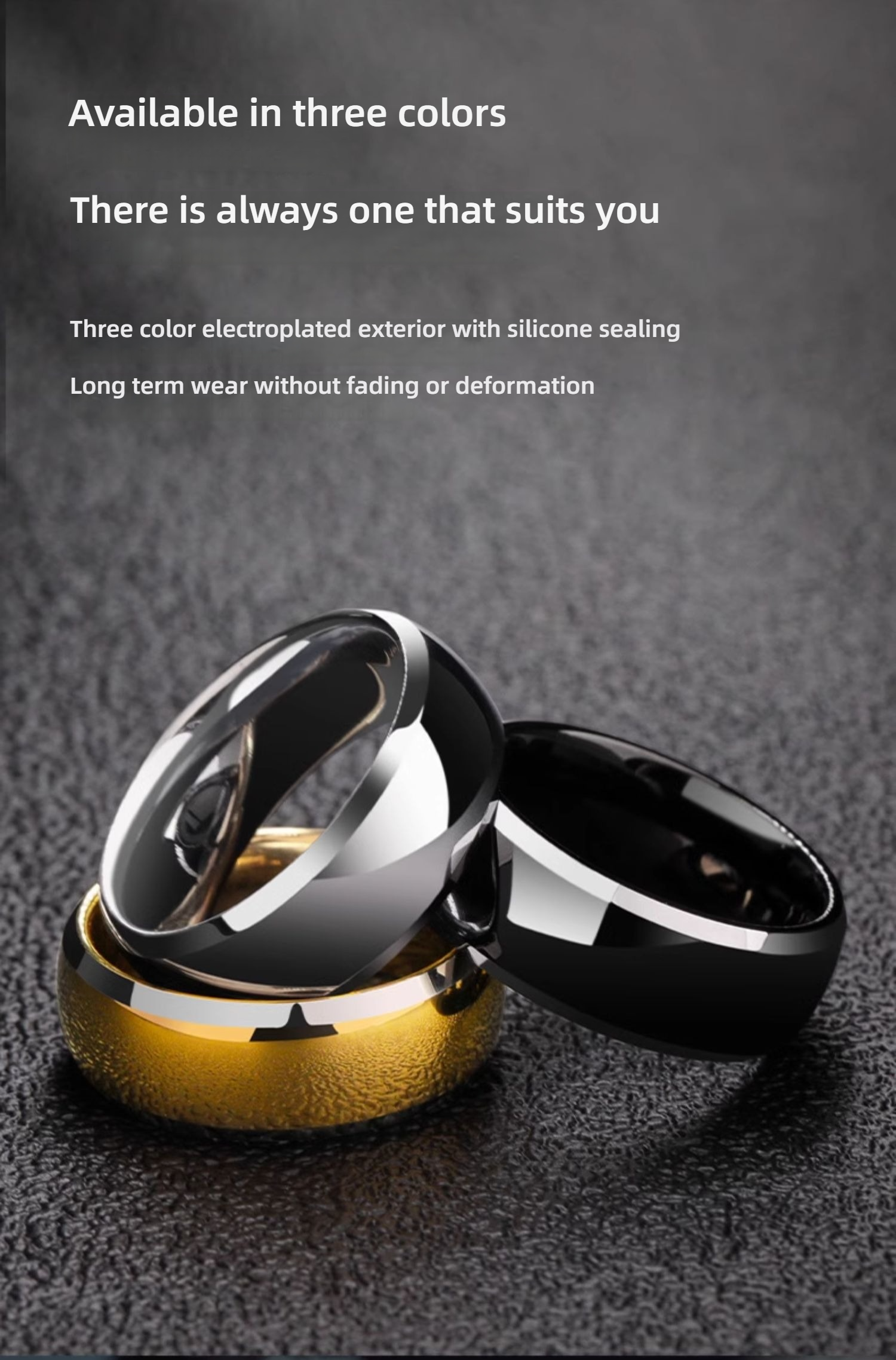 Tungsten Gold Ring Simple Men's High-end Singles' Pinky Ring Engraved Plain Ring Wide Ring with Aperture Black and Silver Wear-resistant and Scratch-resistant Comfortable To Wear