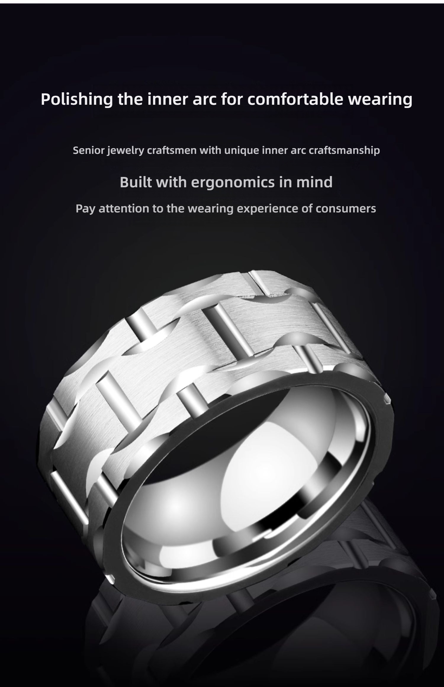 10mm Men's Tungsten Gold Wide Face Ring Engraved Men's Ring European and American Trend Personality Hip-hop All-match Tungsten Steel Index Finger Single Scratch-resistant Wear-resistant Exquisite Style