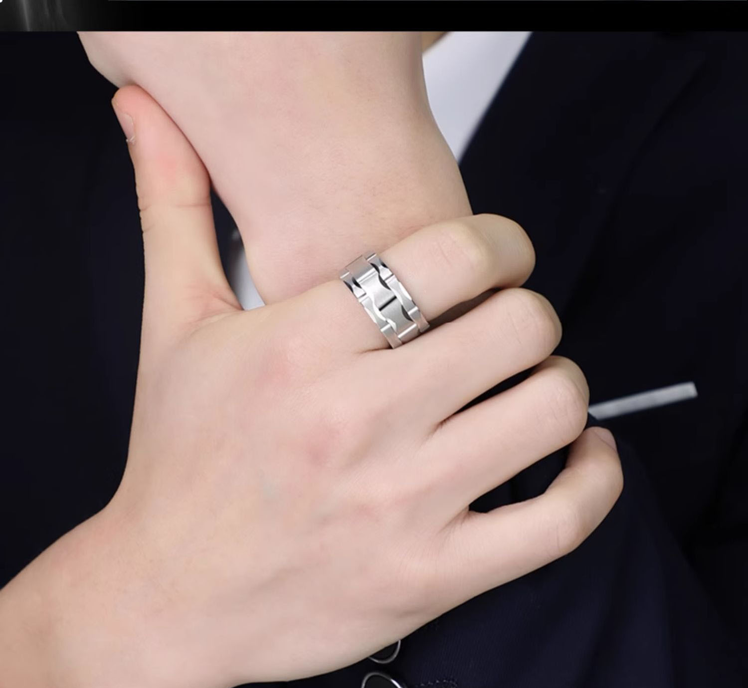 10mm Men's Tungsten Gold Wide Face Ring Engraved Men's Ring European and American Trend Personality Hip-hop All-match Tungsten Steel Index Finger Single Scratch-resistant Wear-resistant Exquisite Style