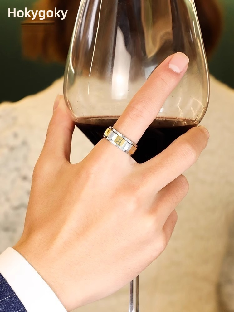 8mm Men's 857 Tungsten Gold Six-Word Mantra Ring 360° Rotatable Transfer Rotating Tungsten Gold Niche Ring Index Finger Single Men's Ring Blessing Jewelry