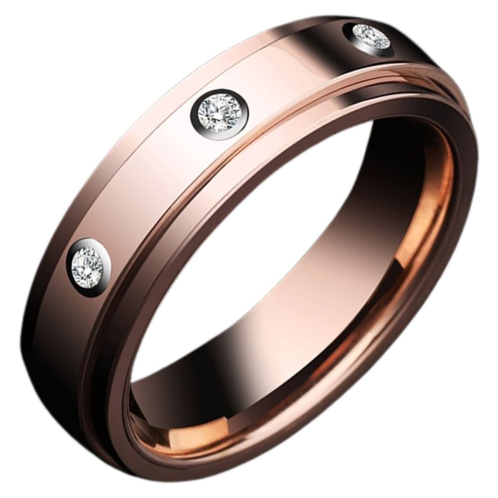 6mm Men's Diamond Ring Tungsten Good Luck Rotatable Rose Gold Couple Ring Wedding Ring Earl's Ring Moissanite Tungsten Ring 360° Rotating Eight Hearts and Eight Arrows Cut Vacuum Electroplating Two-Color(Rose Gold/Tungsten Electroplating White)