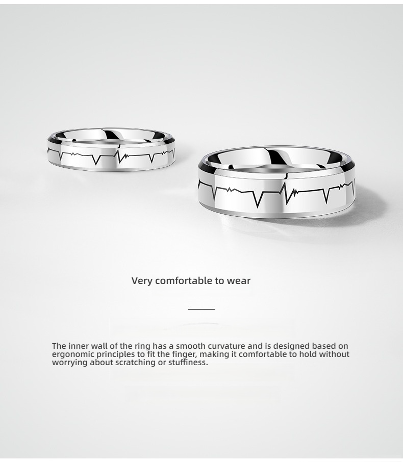 Men's 857 Tungsten Gold Couple Ring Tungsten Steel Trendy Heartbeat Ring Female High-end Engraved Jewelry Eternal Love