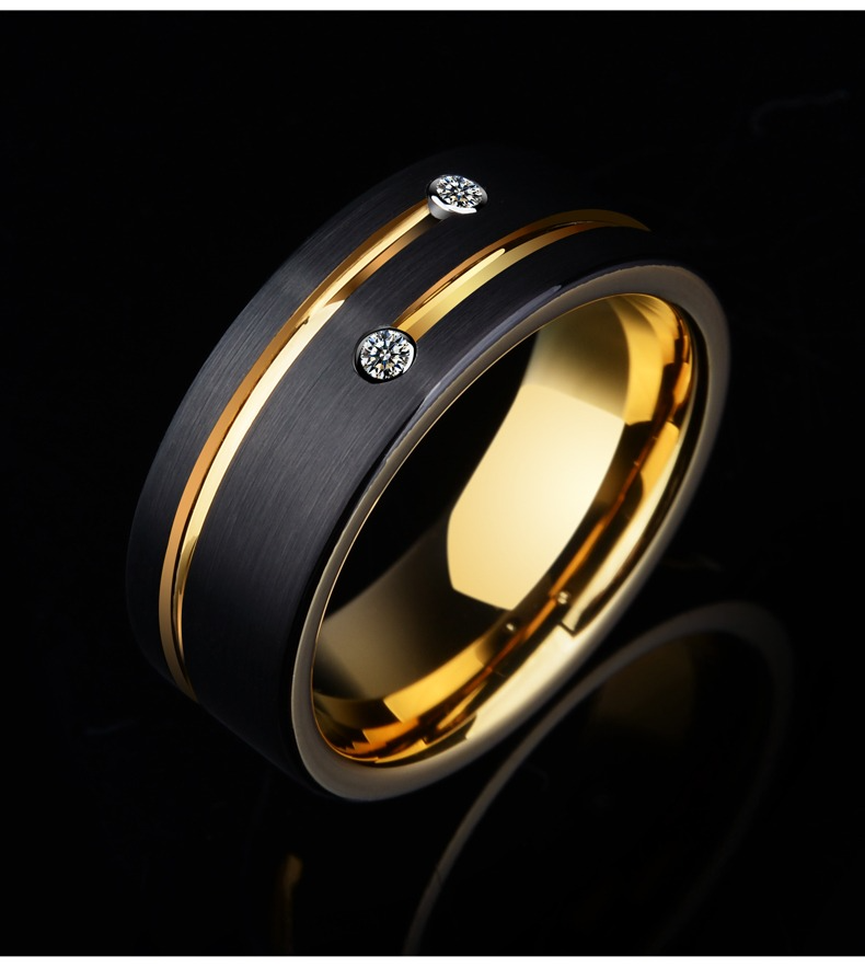 Men's Tungsten Ring Men's Hip-hop Personality Trend Fashion Domineering Index Finger Single Diamond Ring Zircon Inlaid Ring Durable and Fashionable