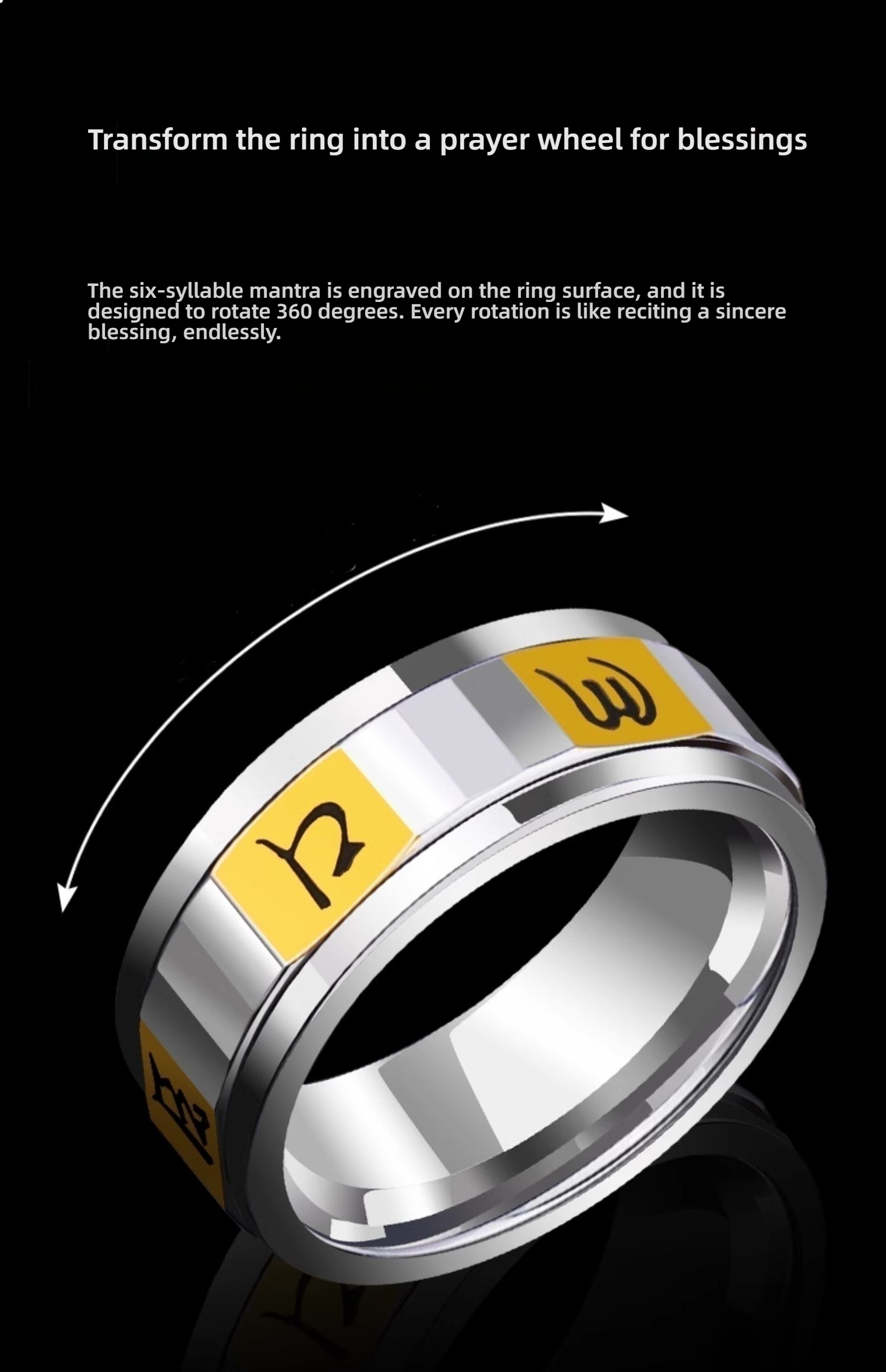 8mm Men's 857 Tungsten Gold Six-Word Mantra Ring 360° Rotatable Transfer Rotating Tungsten Gold Niche Ring Index Finger Single Men's Ring Blessing Jewelry