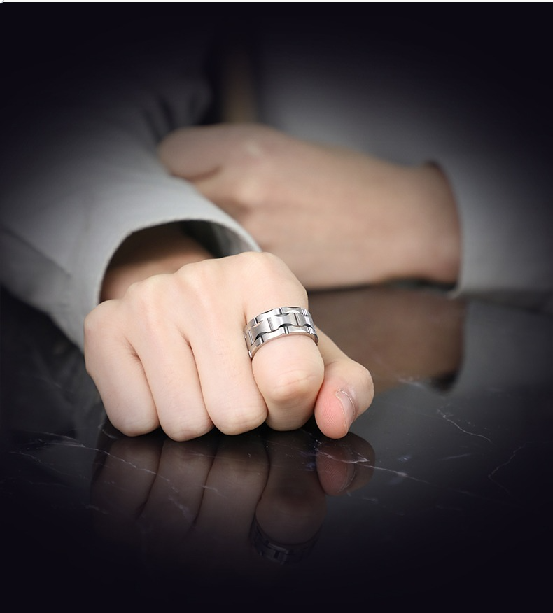 10mm Men's Tungsten Gold Wide Face Ring Engraved Men's Ring European and American Trend Personality Hip-hop All-match Tungsten Steel Index Finger Single Scratch-resistant Wear-resistant Exquisite Style