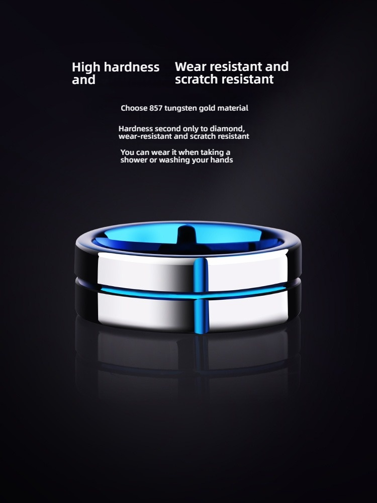 Men's Cross Index Finger Single Noble Blue High-End Tungsten Gold Unmarried Pinky Ring Promise Ring for Men 857 Tungsten Gold Ring Blue Cross Design Wear-Resistant and Scratch-Resistant Comfortable Inner Arc Free Engraving