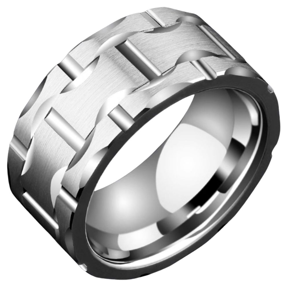 10mm Men's Tungsten Gold Wide Face Ring Engraved Men's Ring European and American Trend Personality Hip-hop All-match Tungsten Steel Index Finger Single Scratch-resistant Wear-resistant Exquisite Style