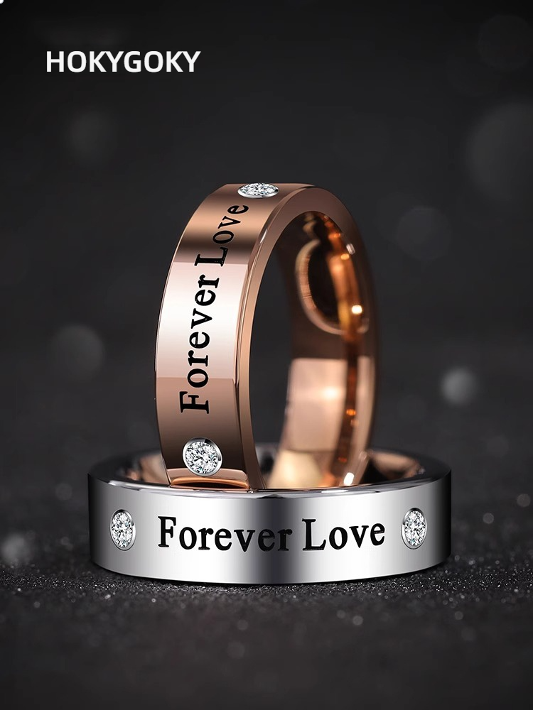 Men's Ring Rose Gold Single Tungsten Gold Moissanite Light Luxury Ring Couple Ring Forever Series Ring Tungsten Gold Inlaid Moissanite Engraving 