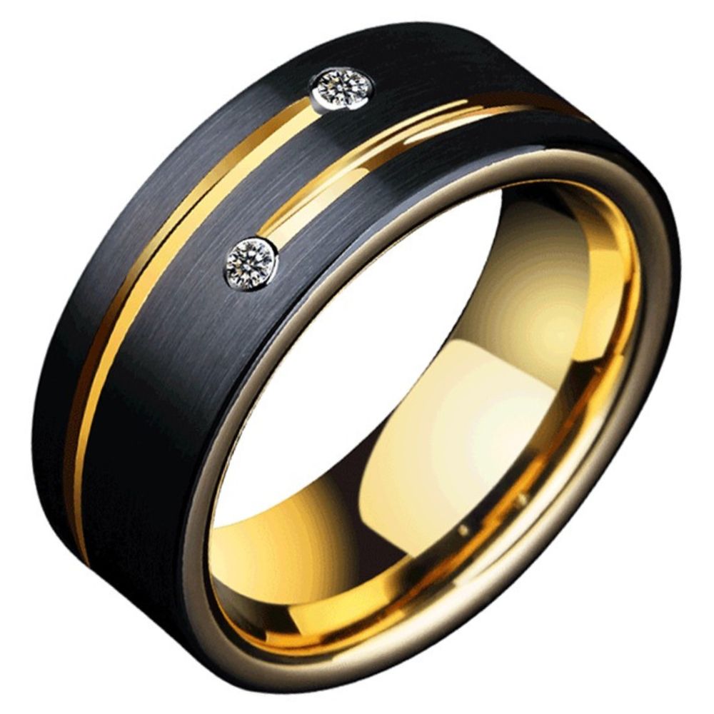 Men's Tungsten Ring Men's Hip-hop Personality Trend Fashion Domineering Index Finger Single Diamond Ring Zircon Inlaid Ring Durable and Fashionable