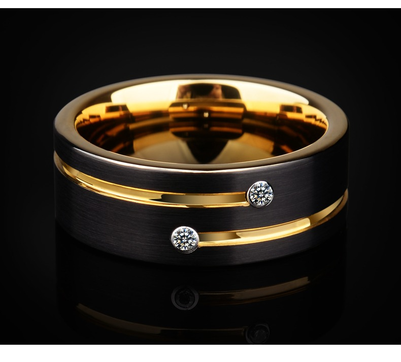 Men's Tungsten Ring Men's Hip-hop Personality Trend Fashion Domineering Index Finger Single Diamond Ring Zircon Inlaid Ring Durable and Fashionable