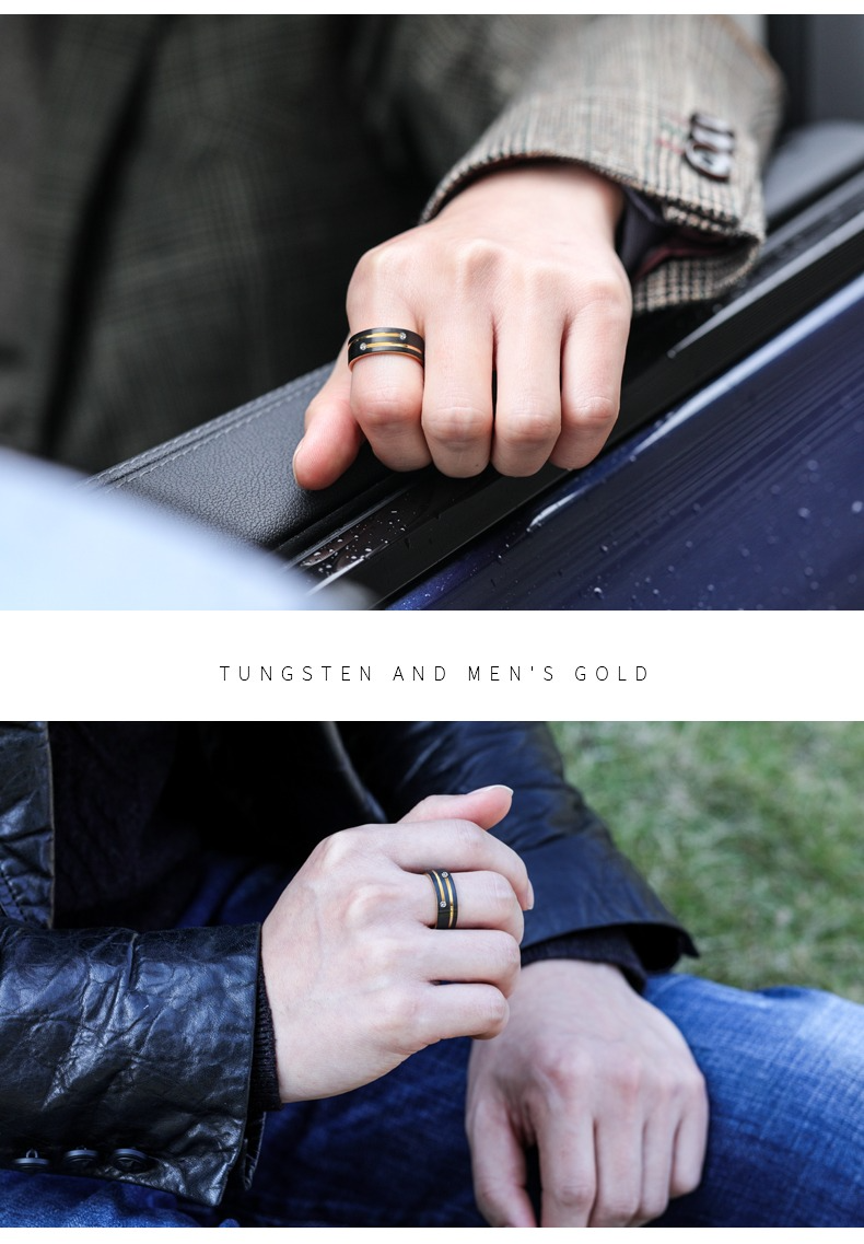 Men's Tungsten Ring Men's Hip-hop Personality Trend Fashion Domineering Index Finger Single Diamond Ring Zircon Inlaid Ring Durable and Fashionable