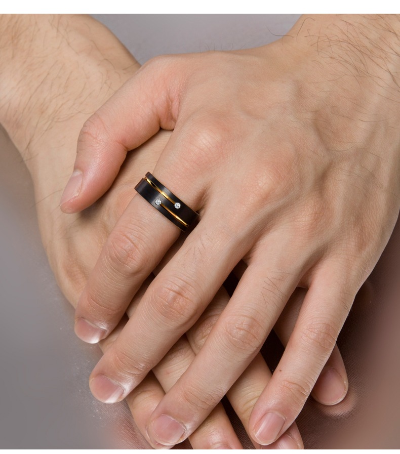 Men's Tungsten Ring Men's Hip-hop Personality Trend Fashion Domineering Index Finger Single Diamond Ring Zircon Inlaid Ring Durable and Fashionable