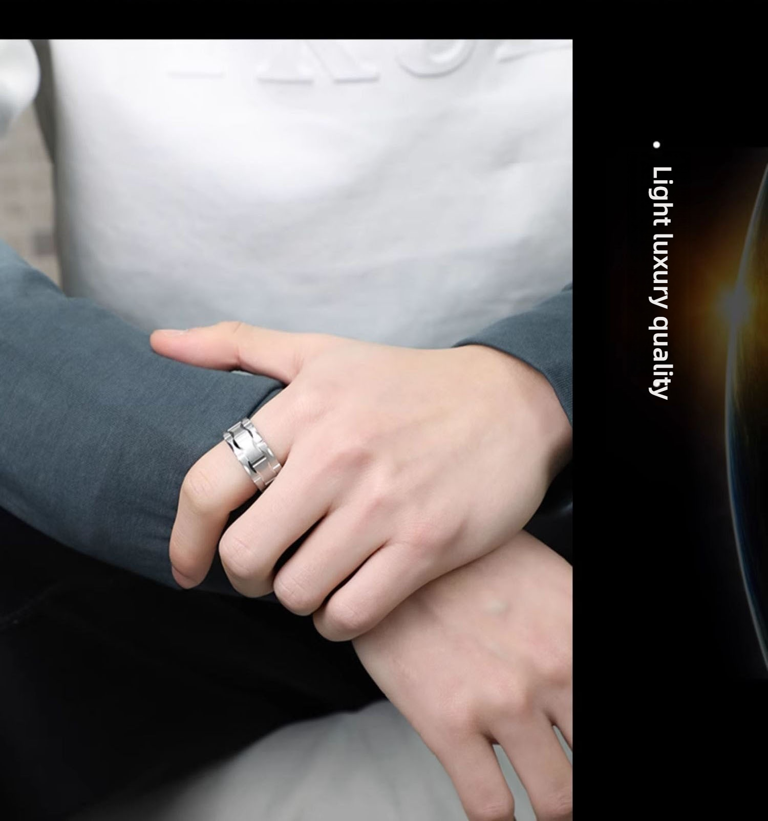 10mm Men's Tungsten Gold Wide Face Ring Engraved Men's Ring European and American Trend Personality Hip-hop All-match Tungsten Steel Index Finger Single Scratch-resistant Wear-resistant Exquisite Style