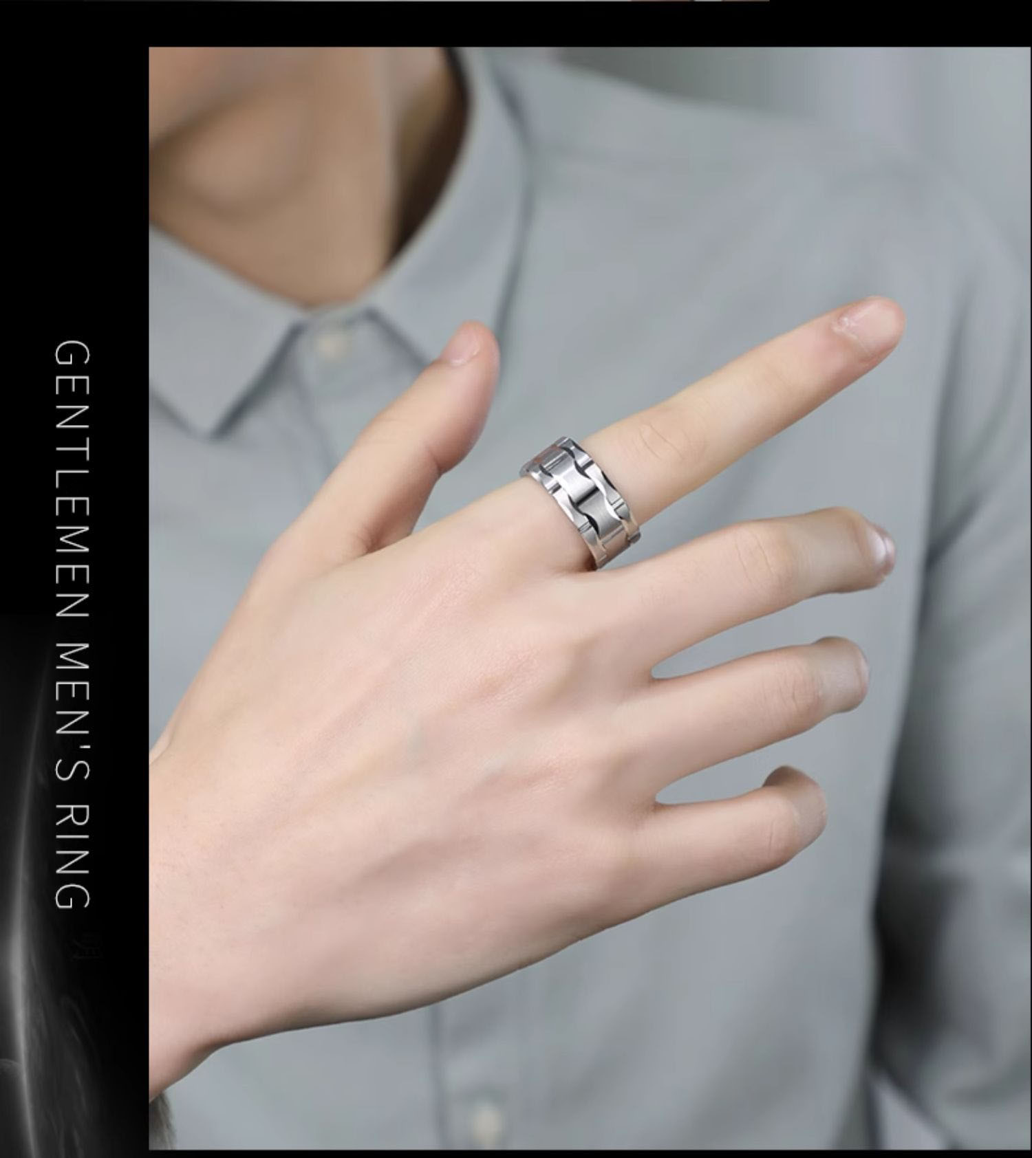 10mm Men's Tungsten Gold Wide Face Ring Engraved Men's Ring European and American Trend Personality Hip-hop All-match Tungsten Steel Index Finger Single Scratch-resistant Wear-resistant Exquisite Style