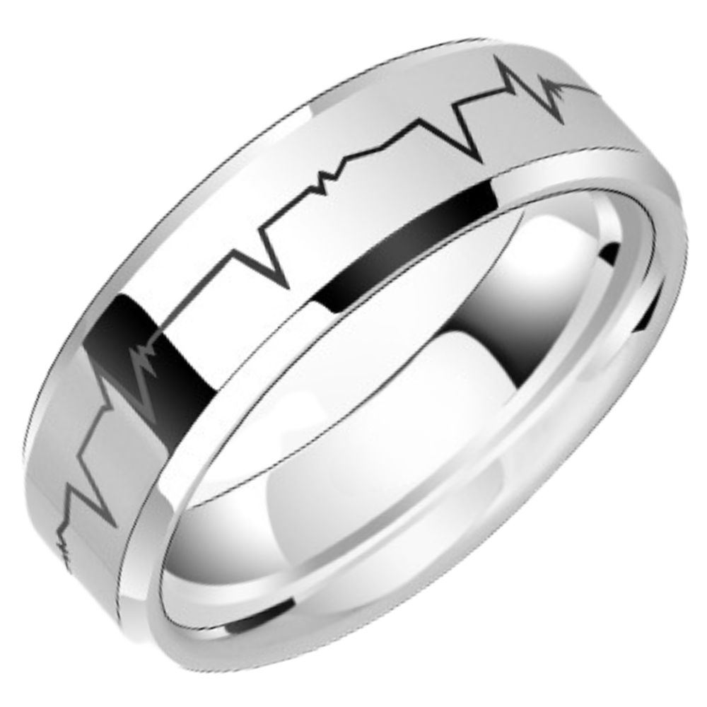 Men's 857 Tungsten Gold Couple Ring Tungsten Steel Trendy Heartbeat Ring Female High-end Engraved Jewelry Eternal Love