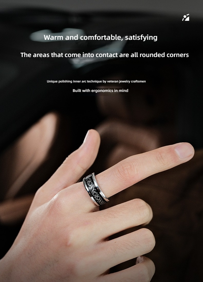 9mm Black 857 Tungsten Ring for Men Tungsten Niche Design Versatile Dragon Pattern Natal Ring Trendy Men's Fashion Index Finger Single Wear-resistant Comfortable and Tough