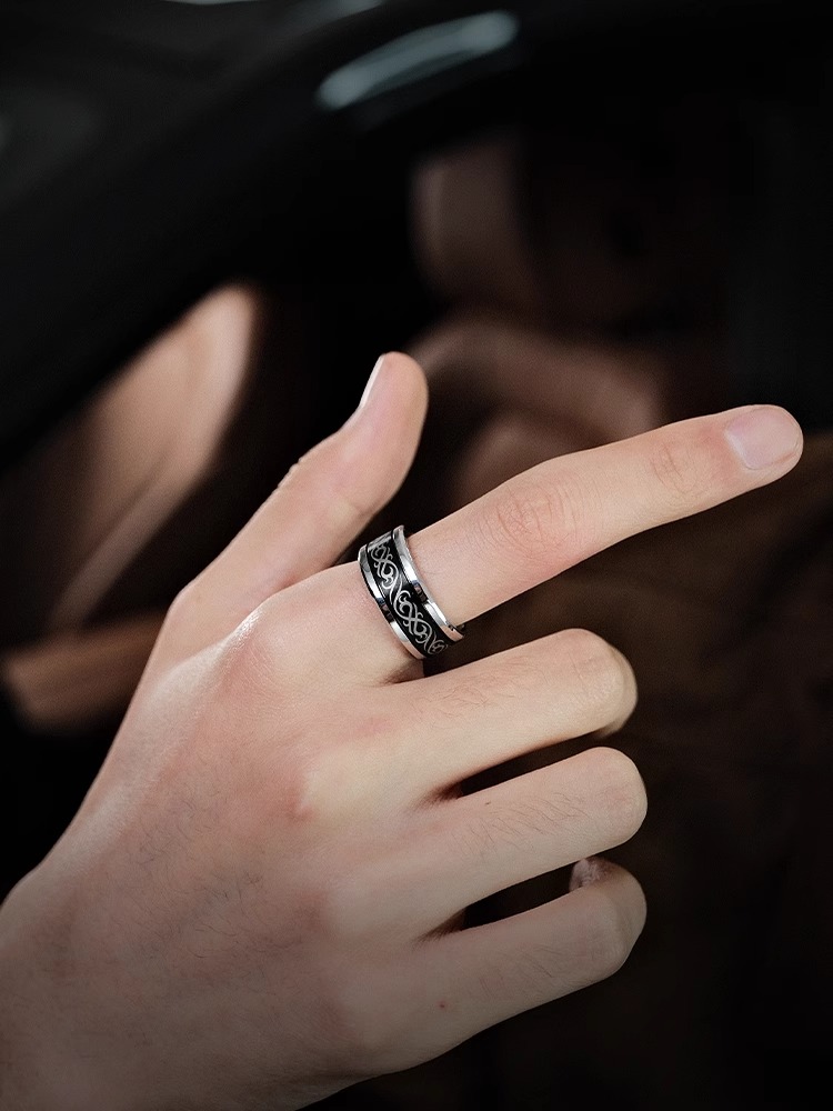 9mm Black 857 Tungsten Ring for Men Tungsten Niche Design Versatile Dragon Pattern Natal Ring Trendy Men's Fashion Index Finger Single Wear-resistant Comfortable and Tough