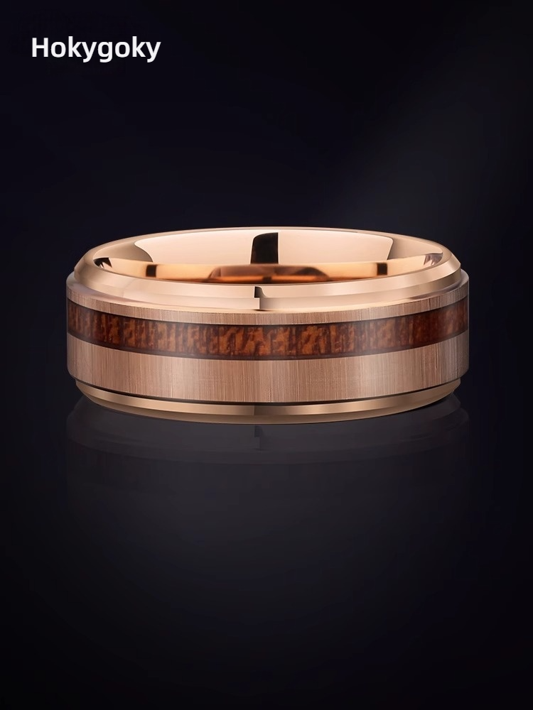 8mm Men's 857 Tungsten Acacia Wood Ring Domineering Single Ring Original Design Retro Fashion Trend Ring Personality Index Finger Ring Simple Fashion Retro Elegant Comfortable To Wear